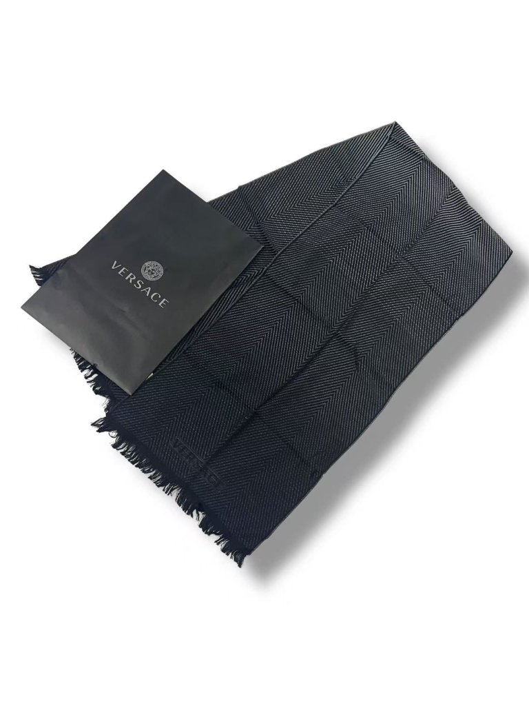 Versace Scarf Shawl Fringe With Black